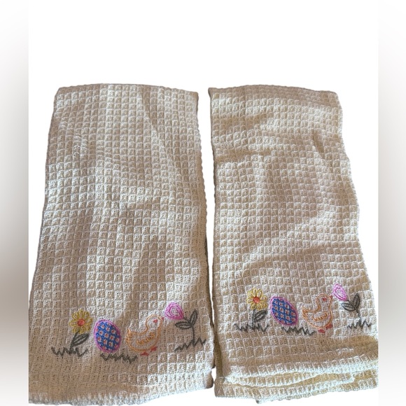 Embroidered Yellow Easter/ Spring Kitchen Towels with Floral Design - Picture 1 of 2